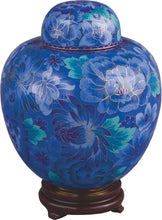 Load image into Gallery viewer, Large/Adult 210 cubic inches Azure Blue Cloisonne Cremation Urn with Flowers
