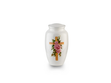 Load image into Gallery viewer, Pink Rose Cross 220 Cubic Inches Large/Adult Funeral Cremation Urn for Ashes
