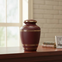 Load image into Gallery viewer, Large/Adult 200 Cubic Inches Burgundy/Red Brass Funeral Cremation Urn
