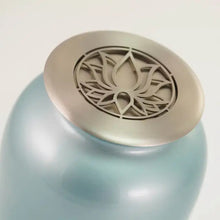 Load image into Gallery viewer, At Peace Memorials Large/Adult 200 Cubic Inches Riverfall Scatter Classic Lotus Blue Frost Cremation Urn
