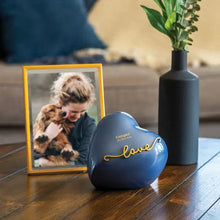 Load image into Gallery viewer, At Peace Memorials Extra Small Urn 50 Cubic Inches Adoring Heart Indigo Cremation Urn
