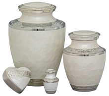 Load image into Gallery viewer, Small/Keepsake 3 Cubic Inches Mother of Pearl Silver Brass Cremation Urn
