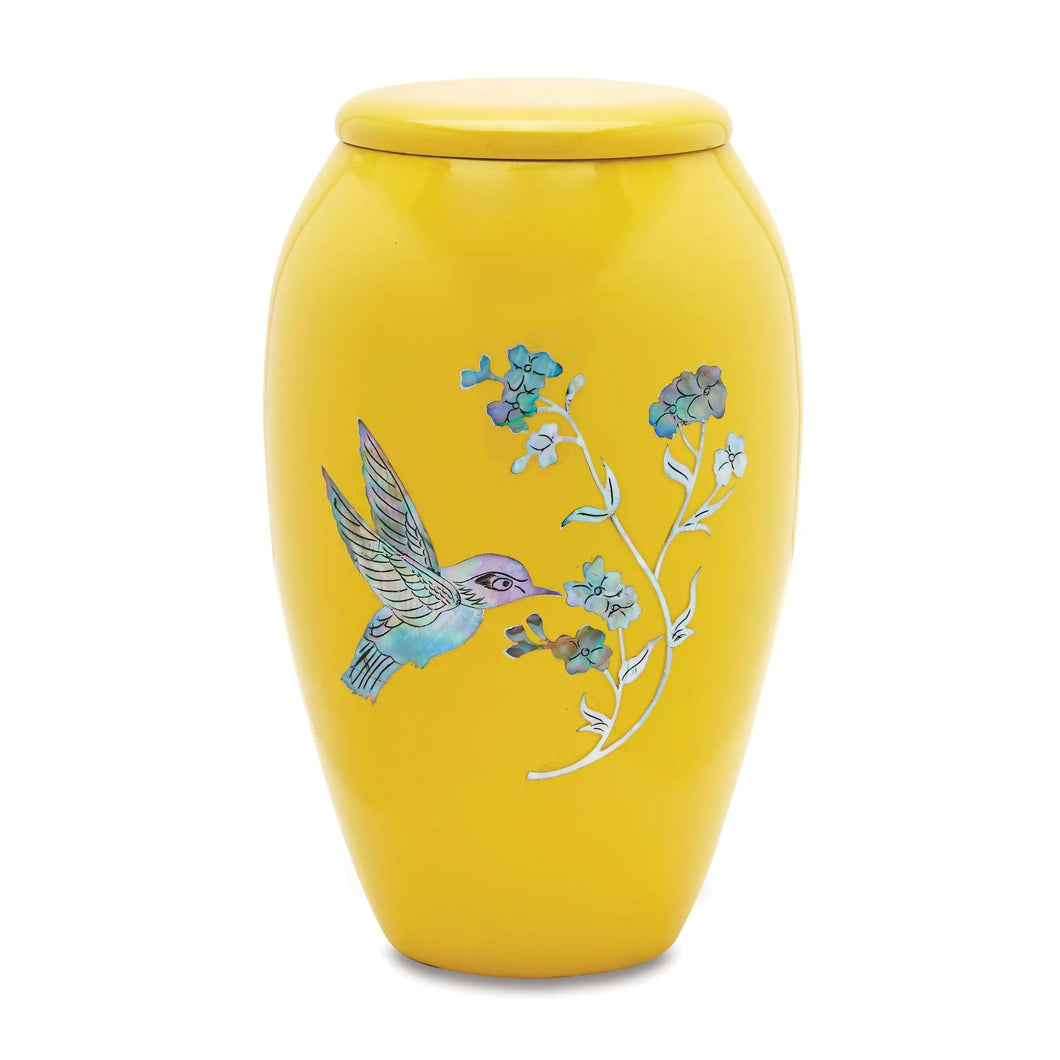Yellow Hummingbird 220 Cubic Inches Large/Adult Funeral Cremation Urn for Ashes