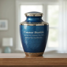 Load image into Gallery viewer, Large/Adult 200 Cubic Inches Mother of Pearl Blue Brass Funeral Cremation Urn

