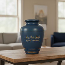 Load image into Gallery viewer, Large/Adult 200 Cubic Inches Wedgewood Blue Brass Funeral Cremation Urn
