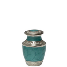Load image into Gallery viewer, Small/Keepsake 3 Cubic Inches Mother of Pearl Aqua Miniature Cremation Urn for Ashes
