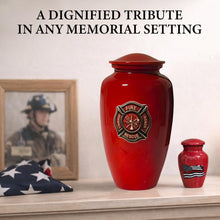 Load image into Gallery viewer, At Peace Memorials Firefighter Red Keepsake Urn for Ashes
