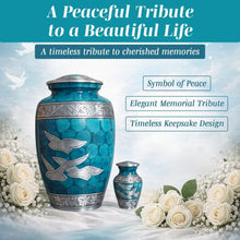 Load image into Gallery viewer, At Peace Memorials Dove Teal  Urn for Ashes SET
