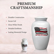Load image into Gallery viewer, At Peace Memorials Firefighter White Keepsake Urn for Ashes
