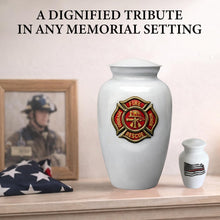 Load image into Gallery viewer, At Peace Memorials Firefighter White Urn for Ashes SET
