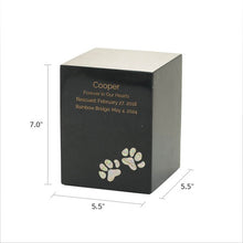 Load image into Gallery viewer, At Peace Memorials Monumental Memorials Pet Paws Pearl Inlay Black, Medium Urn
