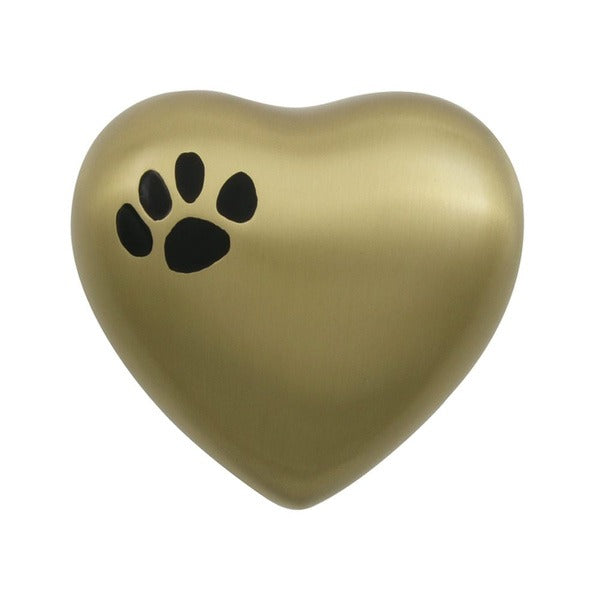 Small/keepsake Gold Brass Heart Paw Print Cremation Urn, 3 cubic inches