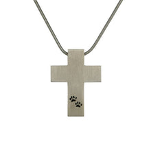 Load image into Gallery viewer, Stainless Steel Pewter Cross with Paws and Chain Funeral Cremation Urn for Ashes
