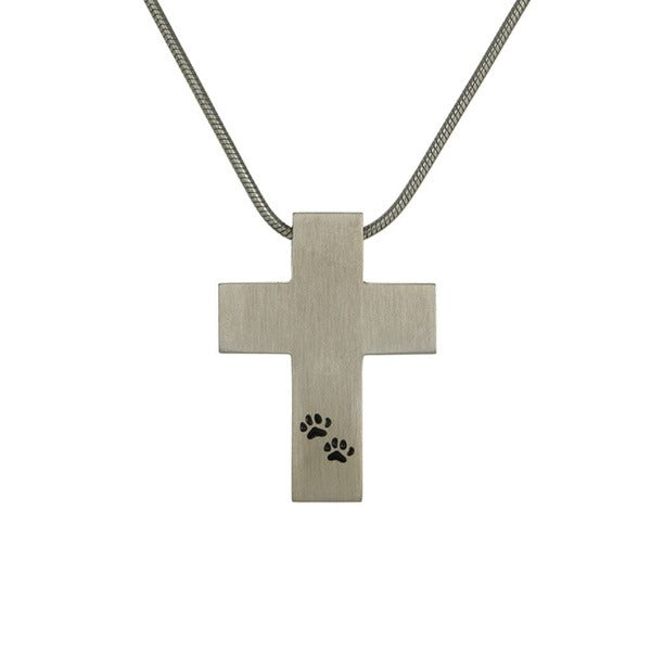 Stainless Steel Pewter Cross with Paws and Chain Funeral Cremation Urn for Ashes