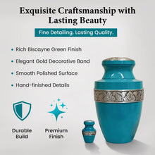 Load image into Gallery viewer, At Peace Memorials Tranquility Biscayne Green Keepsake Urn for Ashes
