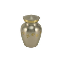 Load image into Gallery viewer, Small/Keepsake Pewter Brass Paw Print Cremation Urn, 25 cubic inches
