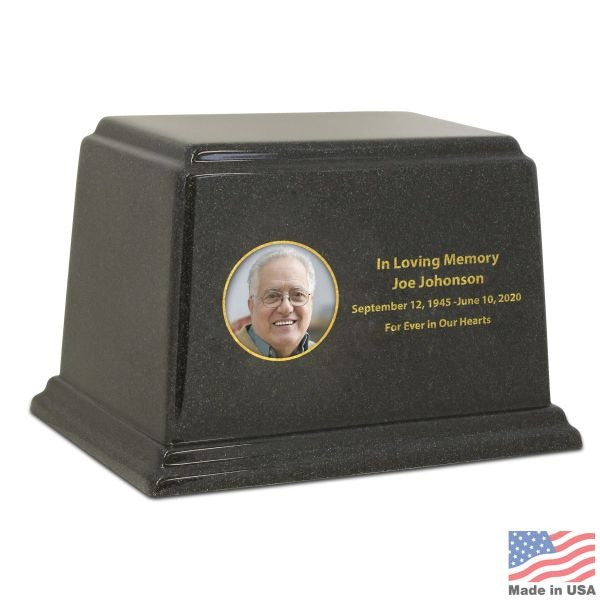 Large/Adult 300 Cubic Inches Life Treasured Black Stone Funeral Cremation Urn for Ashes
