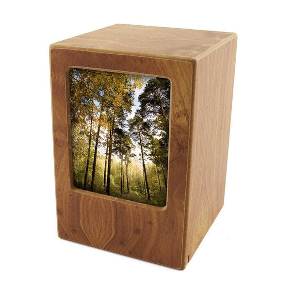 Wood Adult 200 Cubic Inch Funeral Cremation Urn for Ashes with photo
