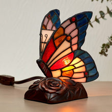 Load image into Gallery viewer, Multi-colored Blue Butterfly Corded Lamp Keepsake Funeral Cremation Urn for Ashes
