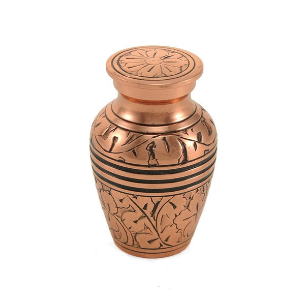 New, Solid Brass Copper Oak Keepsake Funeral Cremation Urn, 5 Cubic Inches