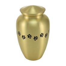 Load image into Gallery viewer, Large/Adult Gold Brass Paw Print Cremation Urn, 195 cubic inches
