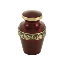 Load image into Gallery viewer, Keepsake Brass Crimson Funeral Cremation Urn for Ashes, 5 Cubic Inches
