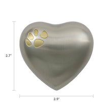 Load image into Gallery viewer, Small/Keepsake Pewter Brass Heart Paw Print Cremation Urn, 3 cubic inches
