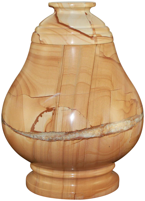 Large/Adult 220 Cubic Inch Embrace Teak Natural Marble Funeral Cremation Urn