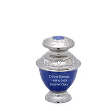 Load image into Gallery viewer, Small/Keepsake 4 Cubic Inches Elegance Pearl Blue Brass Funeral Cremation Urn
