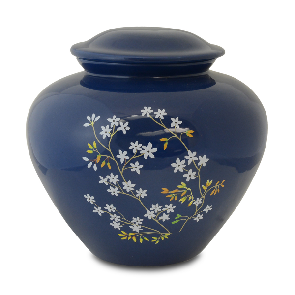 Large/Adult 230 Cubic Inches Forget Me Not Blue Ceramic Funeral Cremation Urn for Ashes