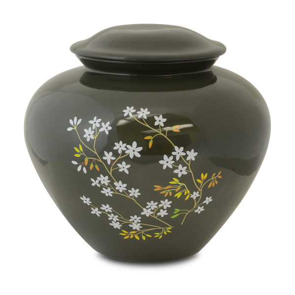 Large/Adult 230 Cubic Inches Forget Me Not Green Ceramic Funeral Cremation Urn for Ashes