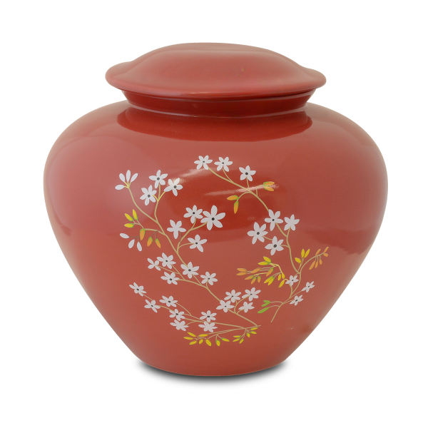 Large/Adult 230 Cubic Inches Forget Me Not Red Ceramic Funeral Cremation Urn for Ashes