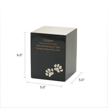 Load image into Gallery viewer, Monumental Memorials Pet Paws Pearl Inlay Black, Small Urn
