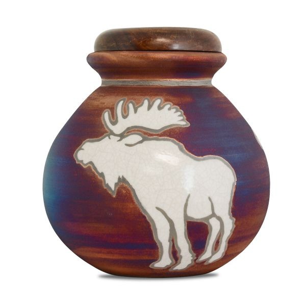 Large/Adult 200 Cubic Inches Moose Raku Ceramic Funeral Cremation Urn for Ashes