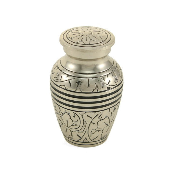 Small/Keepsake 3 Cubic Inches Antique Silver Funeral Cremation Urn for Ashes