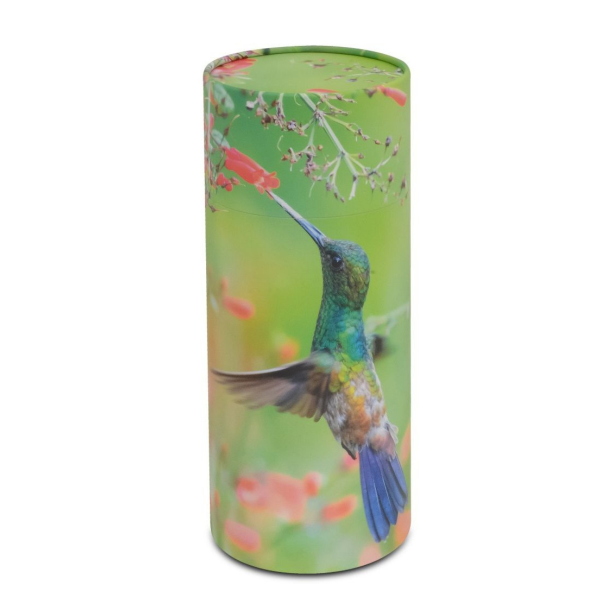 Biodegradable Humming Bird Cylinder Scattering Tube Funeral Cremation Urn for Ashes