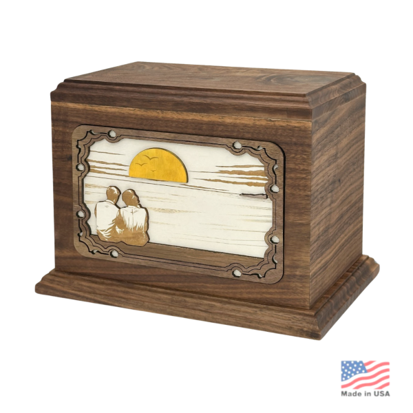 Large/Adult 210 Cubic Inches 3D Sunset Wood Funeral Cremation Urn for Ashes
