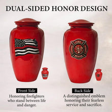 Load image into Gallery viewer, At Peace Memorials Firefighter Red Keepsake Urn for Ashes

