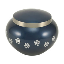 Load image into Gallery viewer, Small/Keepsake Blue Brass Quest Funeral Cremation Urn, 70 cubic inches
