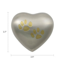 Load image into Gallery viewer, Small/Keepsake Pewter/Bronze Brass Pet Paws Heart Cremation Urn, 3 cubic inch
