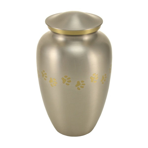 Large/Adult Pewter Brass Paw Print Cremation Urn, 195 cubic inches