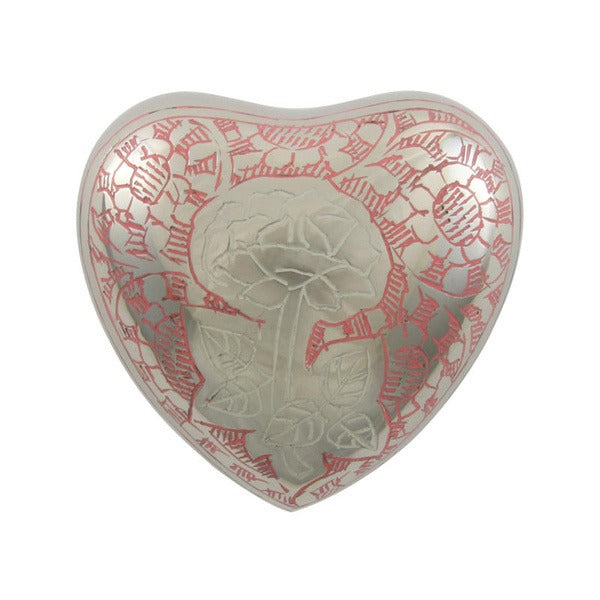 New, Solid Brass Rose Heart Keepsake Funeral Cremation Urn, 3 Cubic Inches