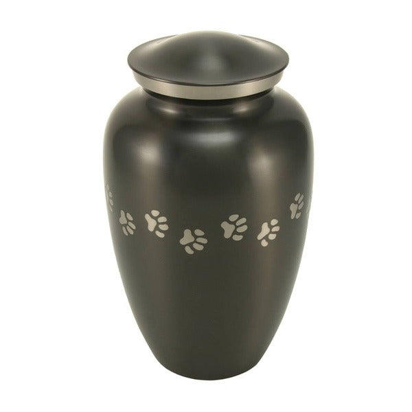 Large/Adult Slate Brass Paw Print Cremation Urn, 195 cubic inches