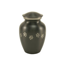 Load image into Gallery viewer, Small/Keepsake Slate Brass Paw Print Cremation Urn, 40 cubic inches
