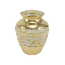 Load image into Gallery viewer, Small/Keepsake Brass Bronze Mother Of Pearl Funeral Cremation Urn, 75 Cu.In
