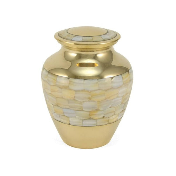 Small/Keepsake Brass Bronze Mother Of Pearl Funeral Cremation Urn, 75 Cu.In