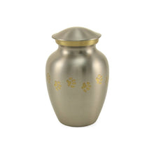 Load image into Gallery viewer, Small/Keepsake Pewter Brass Paw Print Cremation Urn, 40 cubic inches
