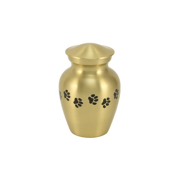 Small/keepsake Gold Brass Paw Print Cremation Urn, 25 cubic inches