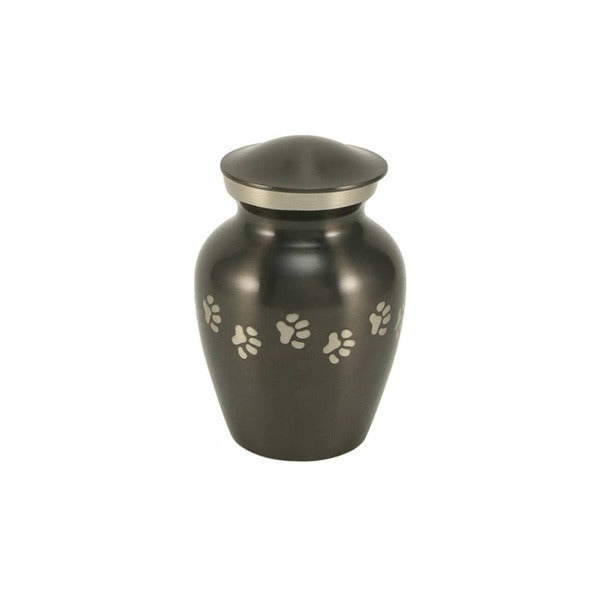 Small/Keepsake Slate Brass Paw Print Cremation Urn, 25 cubic inches