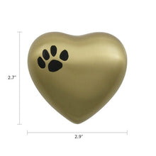 Load image into Gallery viewer, Small/keepsake Gold Brass Heart Paw Print Cremation Urn, 3 cubic inches
